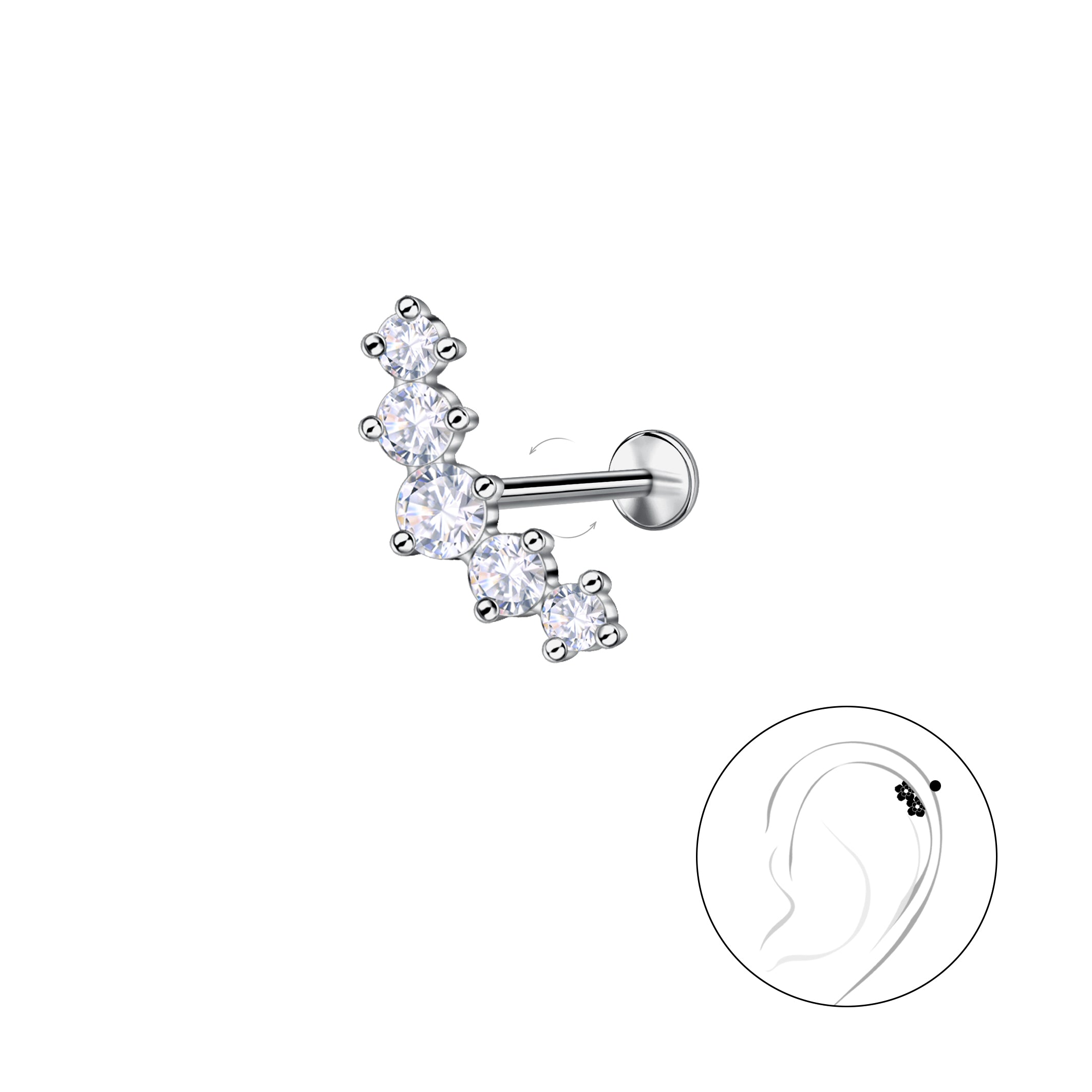 Сребърни Обеци Лабрет с 14К Позлата S925