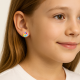 Детски Сребърни Обеци "Дъга Цвете" (925) с Разноцветен Емайл