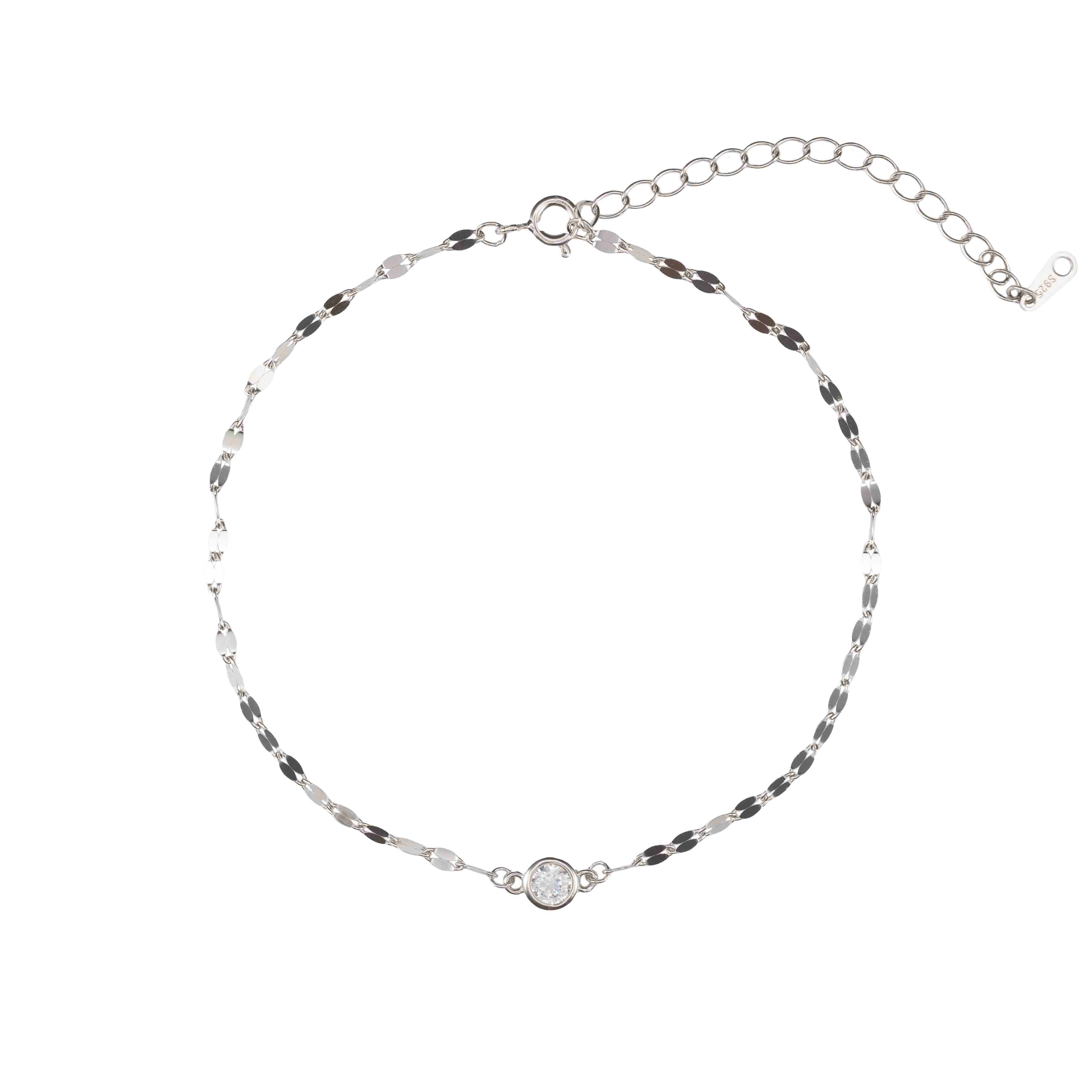 Сребърна Гривна за Глезен Разкош S925 с родиево покритие и елегантен дизайн.