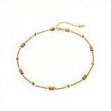 Колие Wave с мъниста, 18к златно покритие, ръчно изработено, медицинска стомана, размер 39+7 см.