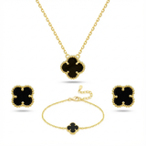Комплект One Clover S925 с 14К Позлата- Обеци+ Гривна+ Колие