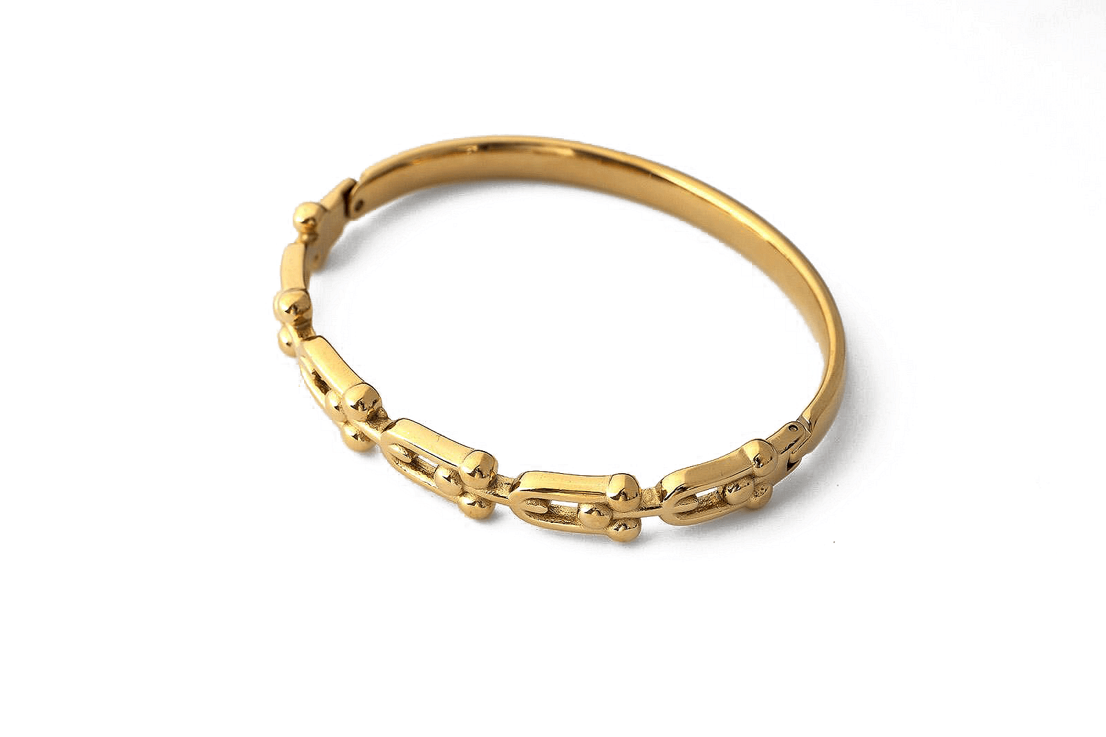 Твърда златиста гривна Signature, изработена от медицинска стомана, елегантен и минималистичен дизайн.